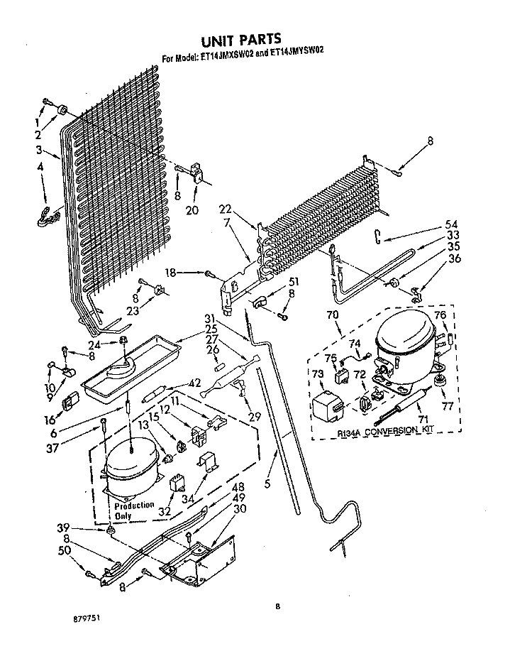 UNIT Diagram and Parts List for ET14JMYSF02  Whirlpool Refrigerator