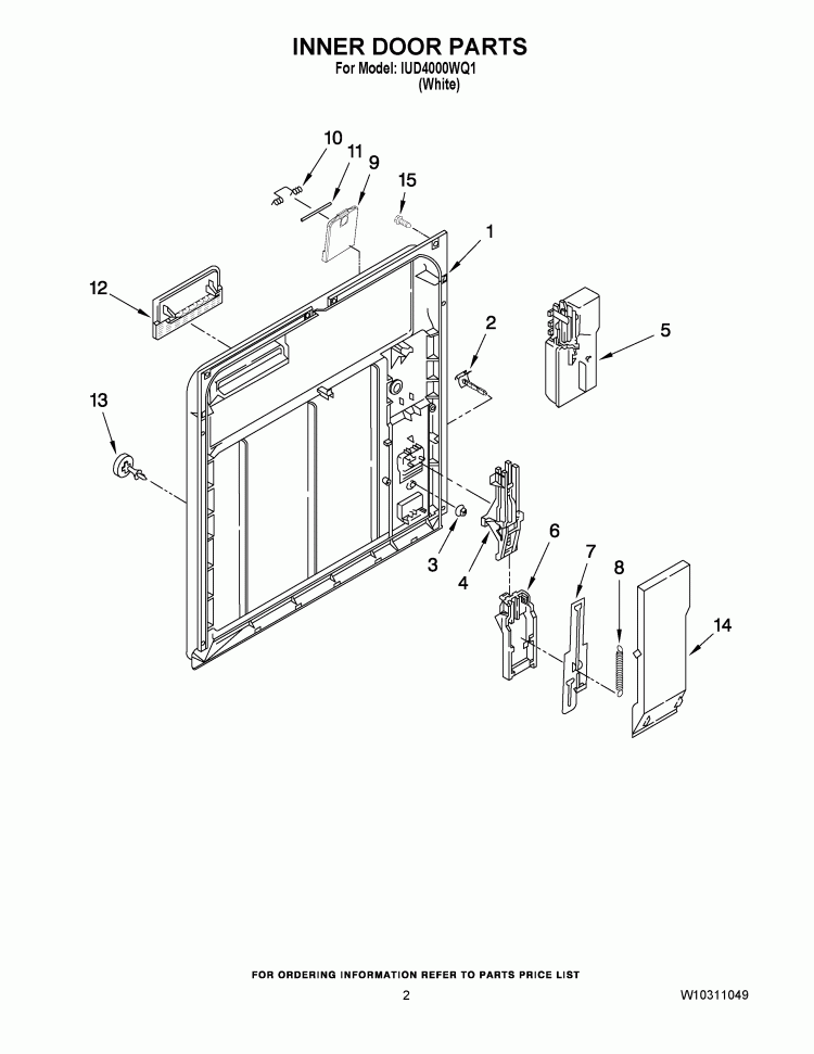 INNER DOOR PARTS Diagram and Parts List for IUD4000WQ1  Whirlpool Dishwasher