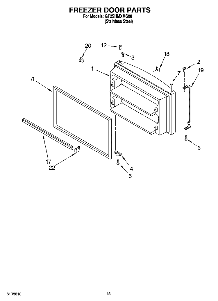FREEZER DOOR PARTS Diagram and Parts List for GT2SHMXMS00  Whirlpool Refrigerator