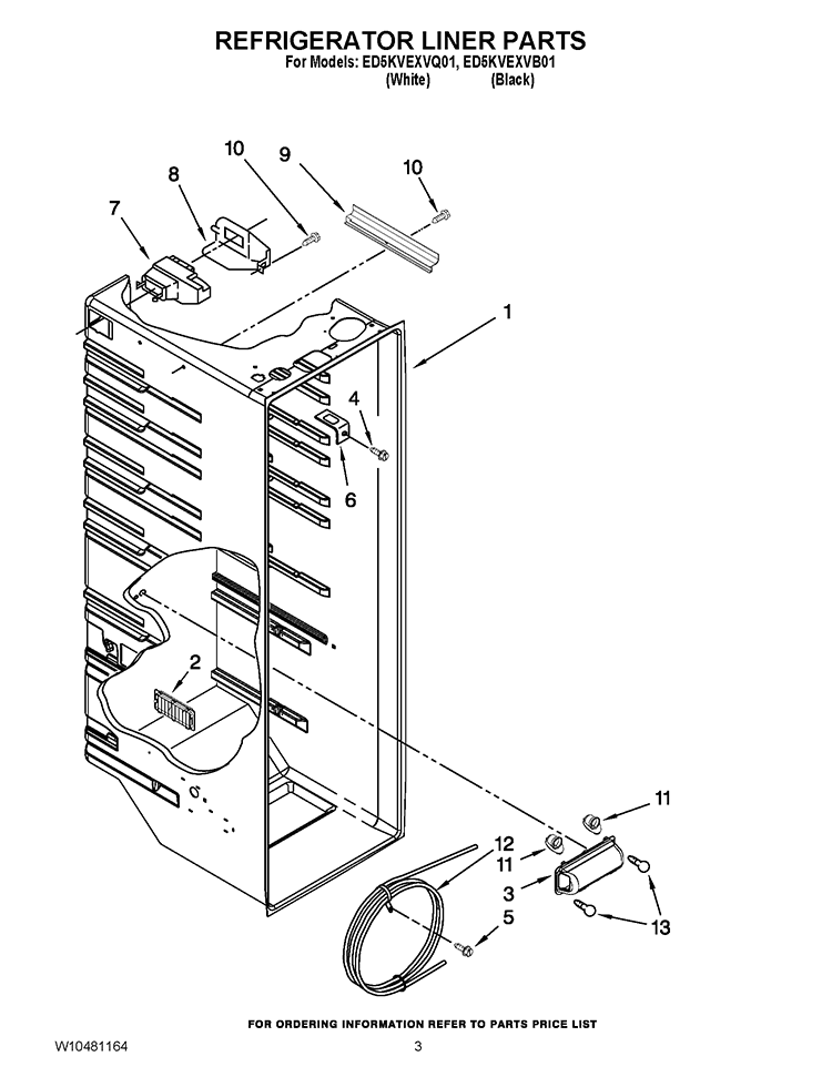 REFRIGERATOR LINER PARTS Diagram and Parts List for ED5KVEXVB01  Whirlpool Refrigerator