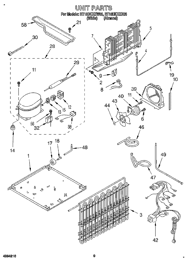 UNIT, LIT/OPTIONAL Diagram and Parts List for RT18DKXEN05  Roper Refrigerator
