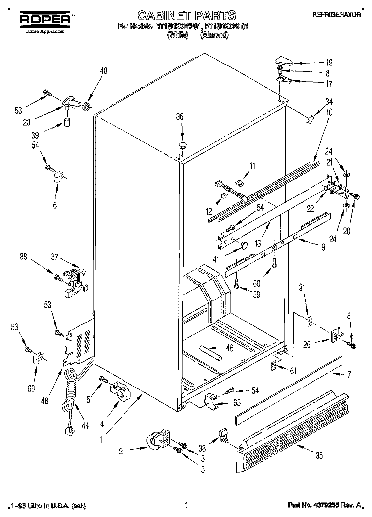 CABINET Diagram and Parts List for RT18DKXBL01  Roper Refrigerator