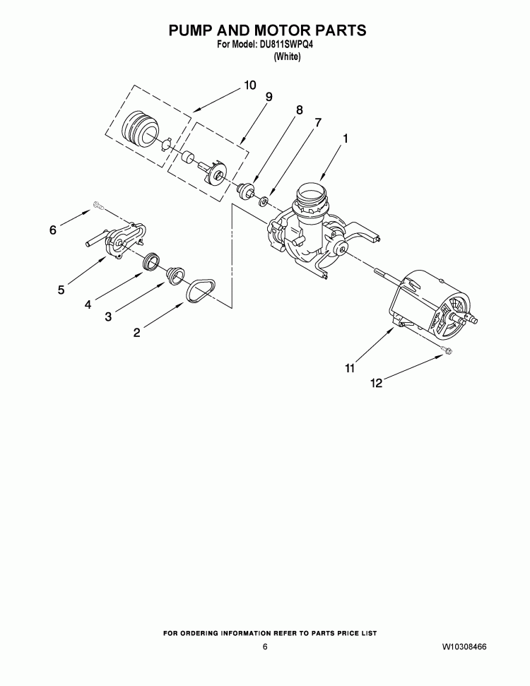 PUMP AND MOTOR PARTS Diagram and Parts List for DU811SWPQ4  Whirlpool Dishwasher