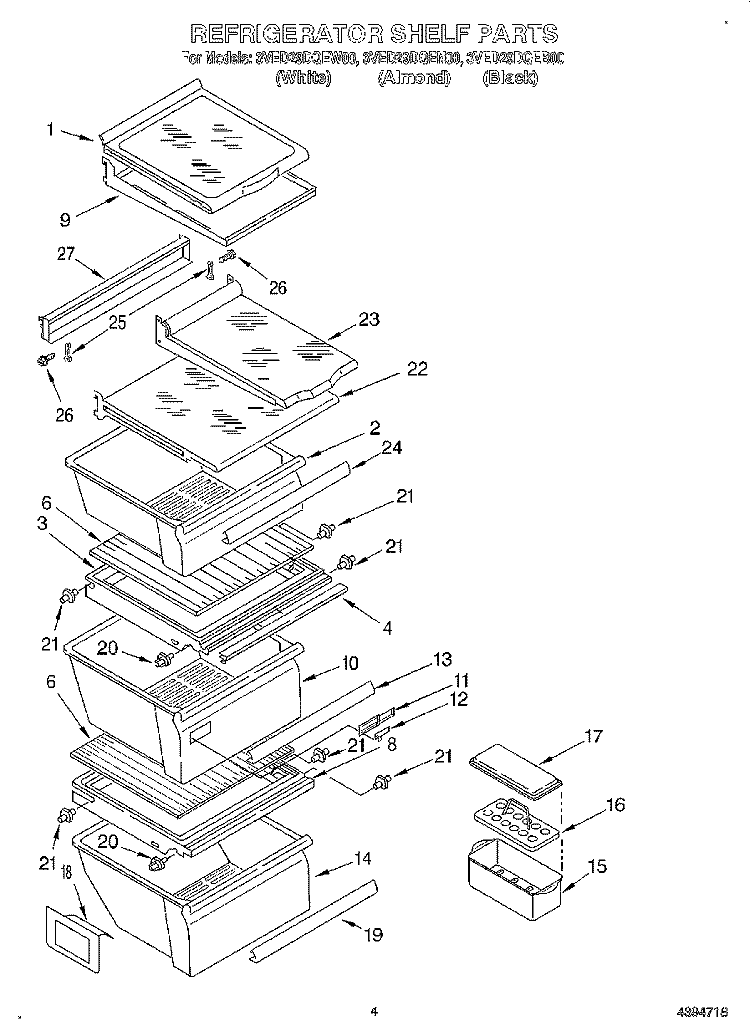 REFRIGERATOR SHELF Diagram and Parts List for 3VED29DQEN00  Whirlpool Refrigerator