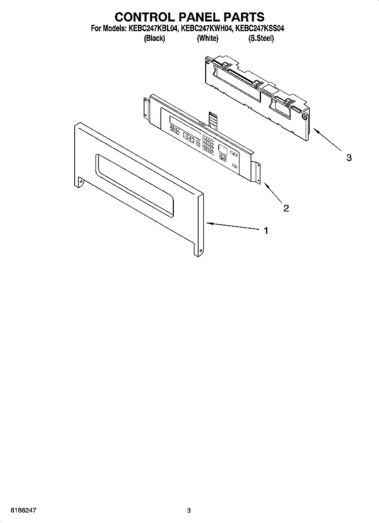 CONTROL PANEL PARTS Diagram and Parts List for KEBC247KBL04  KitchenAid Wall Oven