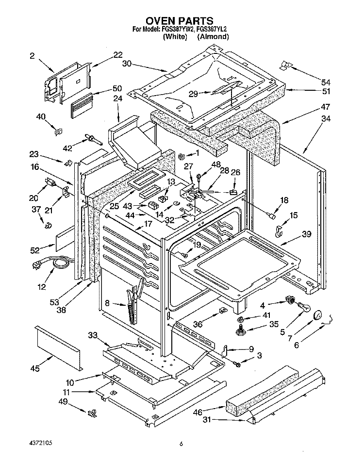 OVEN Diagram and Parts List for FGS387YW2  Roper Range