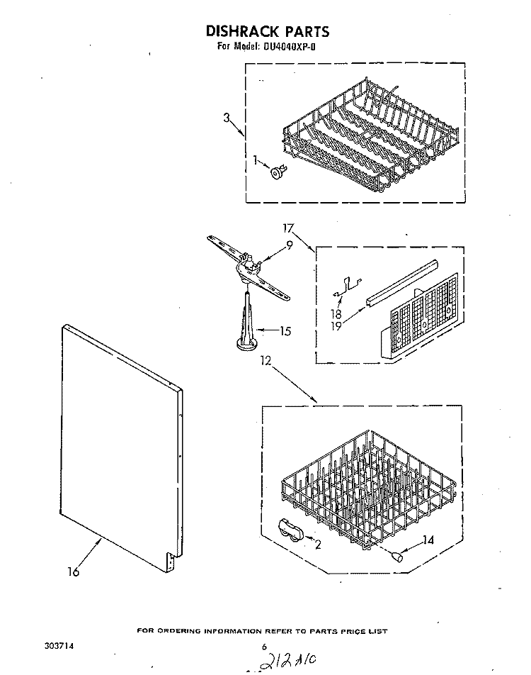 DISHRACK Diagram and Parts List for DU4040XP0  Whirlpool Dishwasher