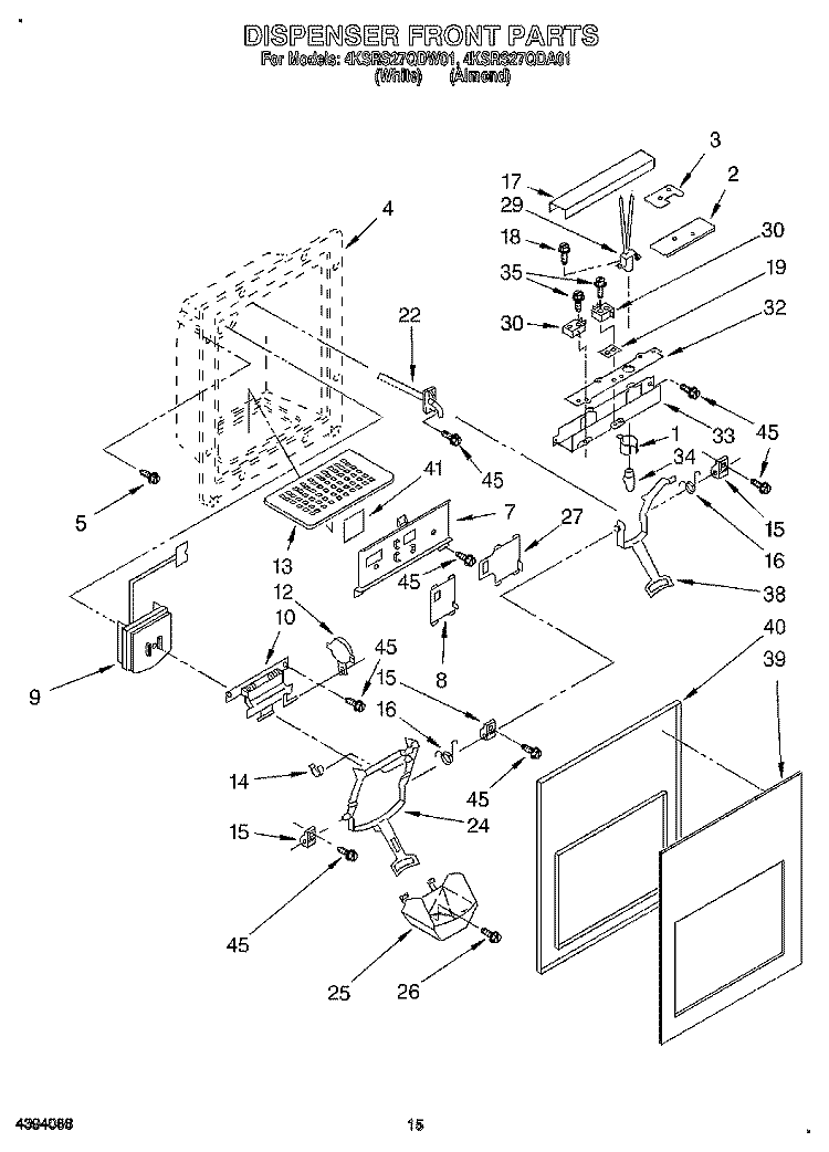 DISPENSER FRONT Diagram and Parts List for 4KSRS27QDA01  KitchenAid Refrigerator