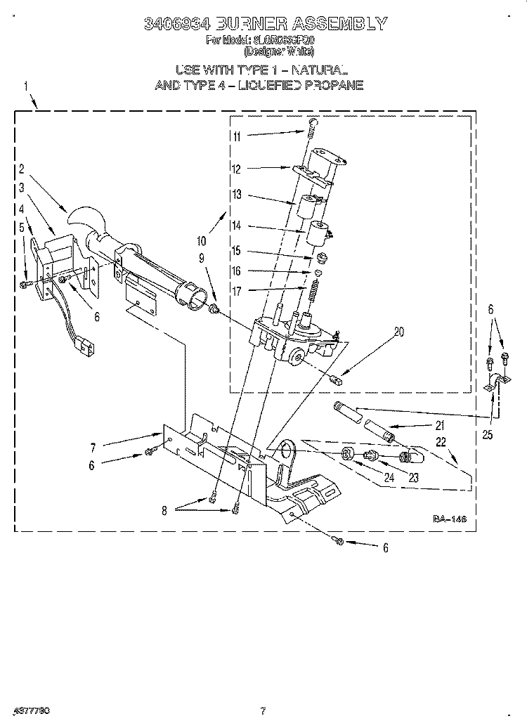 3406934 BURNER Diagram and Parts List for 8LGR5636FQ0  Whirlpool Dryer