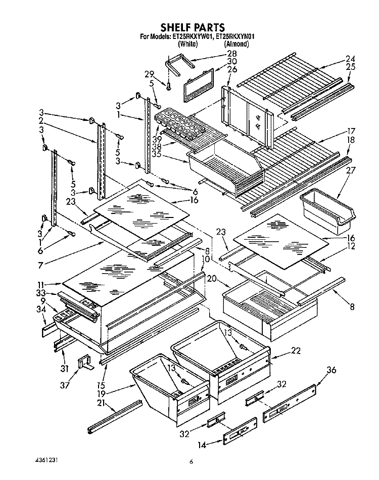 SHELF, LIT/OPTIONAL Diagram and Parts List for ET25RKXYW01  Whirlpool Refrigerator