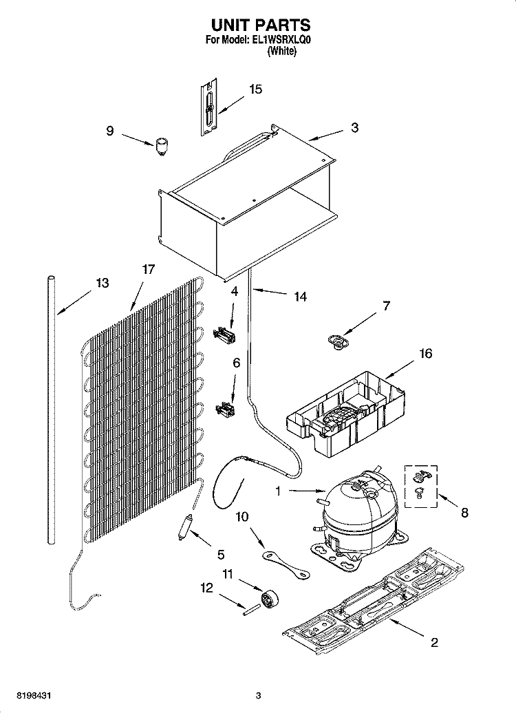 UNIT PARTS Diagram and Parts List for EL1WSRXLQ0  Whirlpool Refrigerator