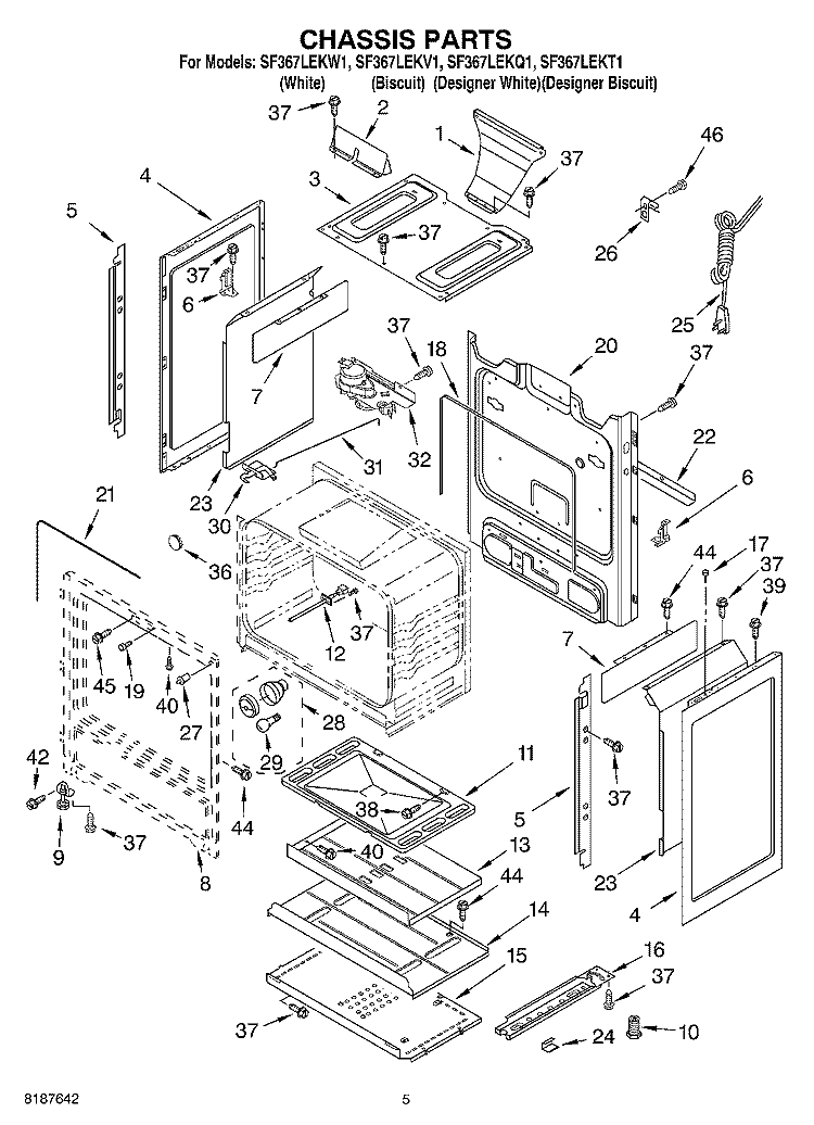 CHASSIS Diagram and Parts List for SF367LEKV1  Whirlpool Range