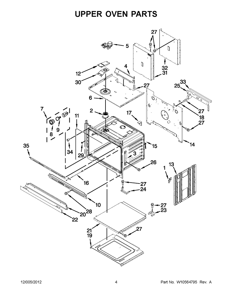 UPPER OVEN PARTS Diagram and Parts List for WOD93EC0AW01  Whirlpool Wall Oven