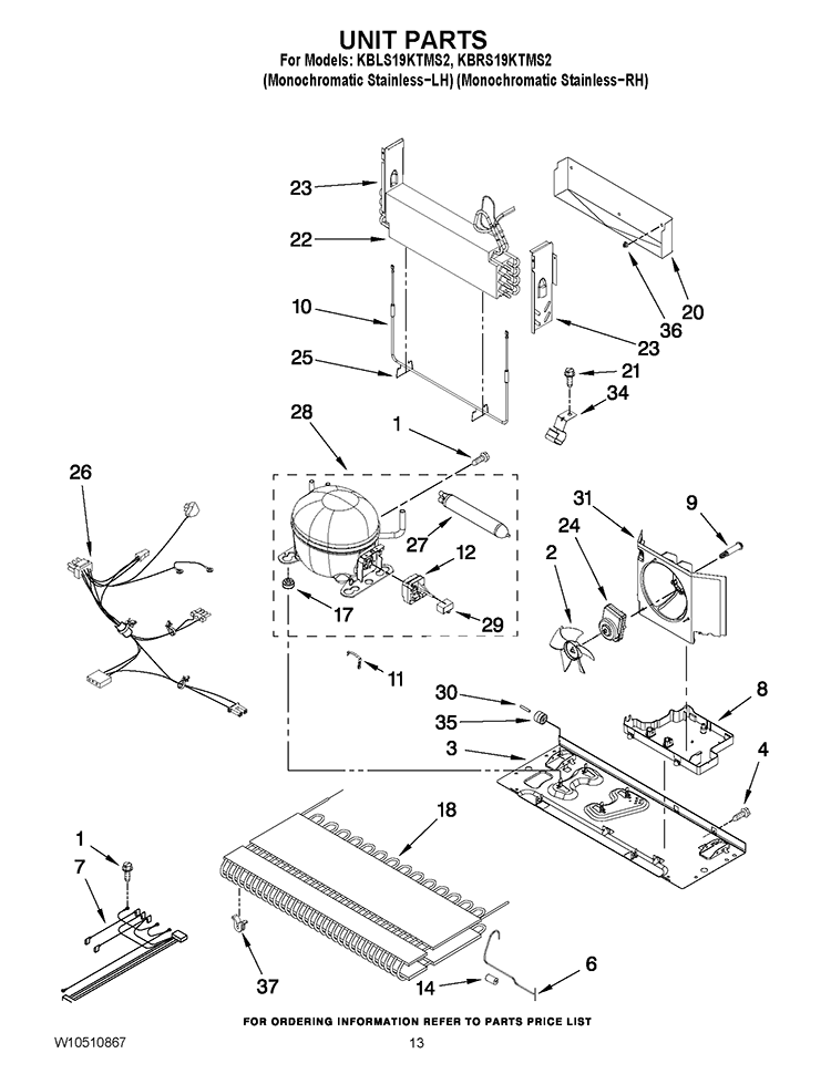 UNIT PARTS Diagram and Parts List for KBLS19KTMS2  KitchenAid Refrigerator