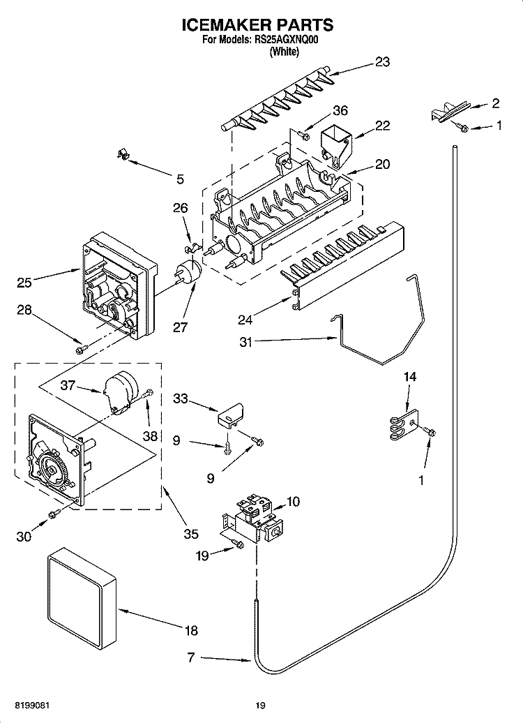 ICEMAKER PARTS, PARTS NOT ILLUSTRATED Diagram and Parts List for RS25AGXNQ00  Roper Refrigerator