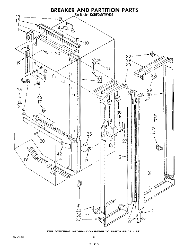 BREAKER AND PARTITION Diagram and Parts List for KSRF26DTPL00  KitchenAid Refrigerator