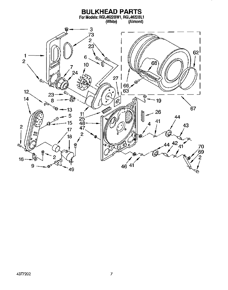 BULKHEAD Diagram and Parts List for RGL4622BL1  Roper Dryer
