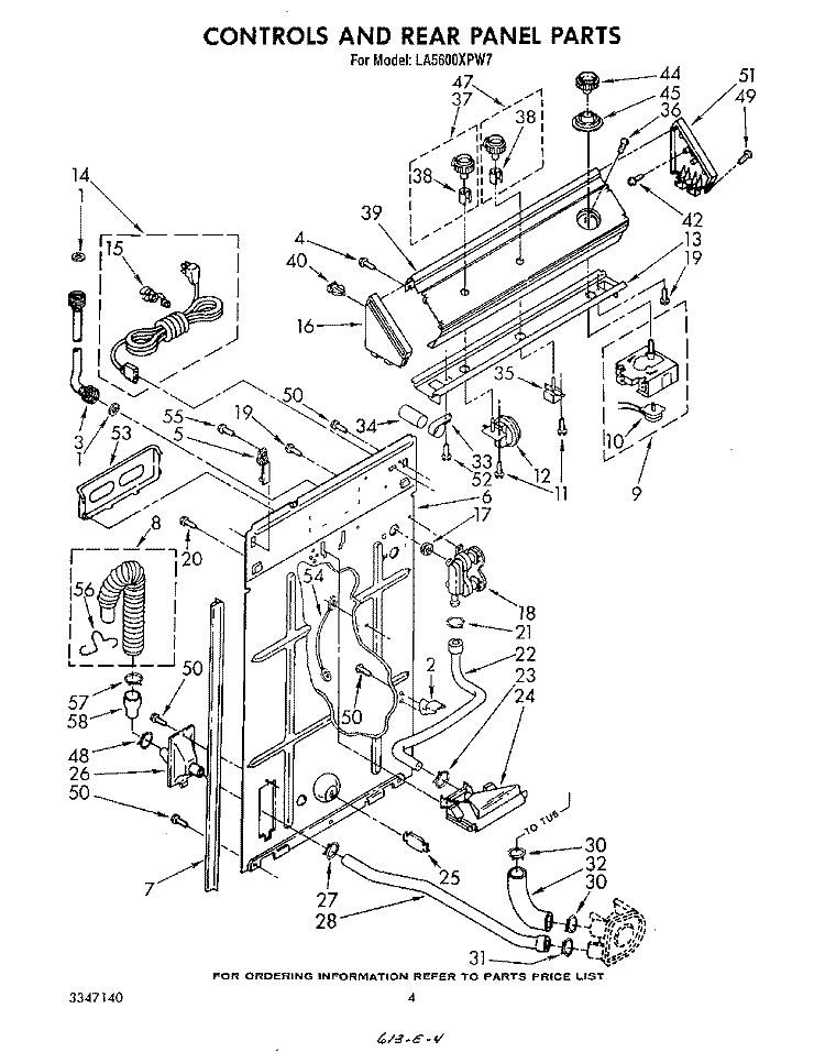 CONTROLS AND REAR PANEL Diagram and Parts List for LA5600XPW7  Whirlpool Washer