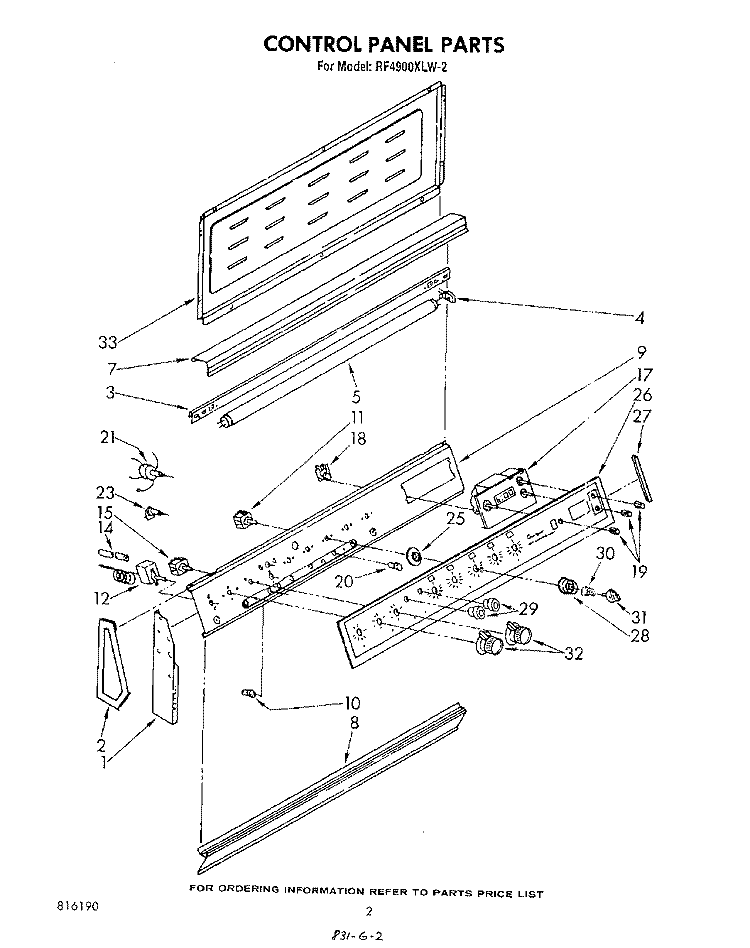 CONTROL PANEL Diagram and Parts List for RF4900XLW2  Whirlpool Range