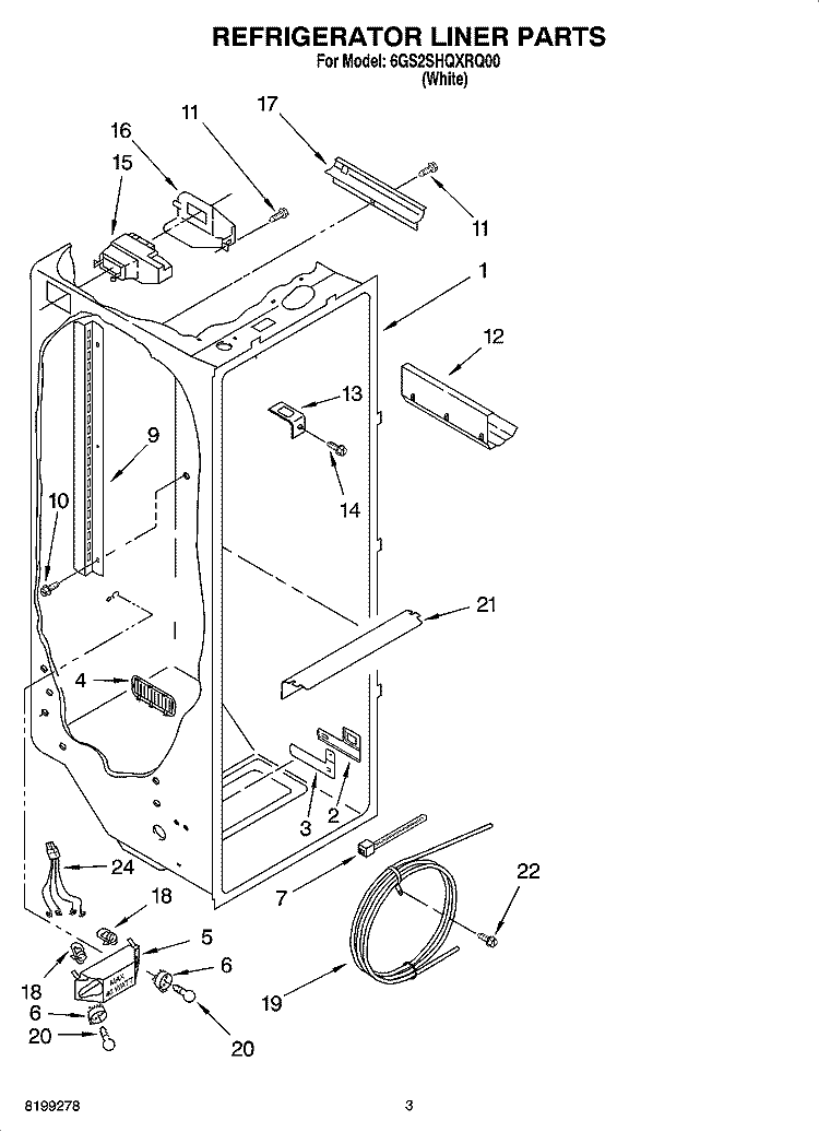 REFRIGERATOR LINER PARTS Diagram and Parts List for 6GS2SHQXRQ00  Whirlpool Refrigerator