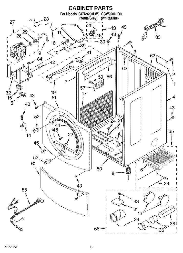 CABINET Diagram and Parts List for GGW9200LQ0  Whirlpool Dryer