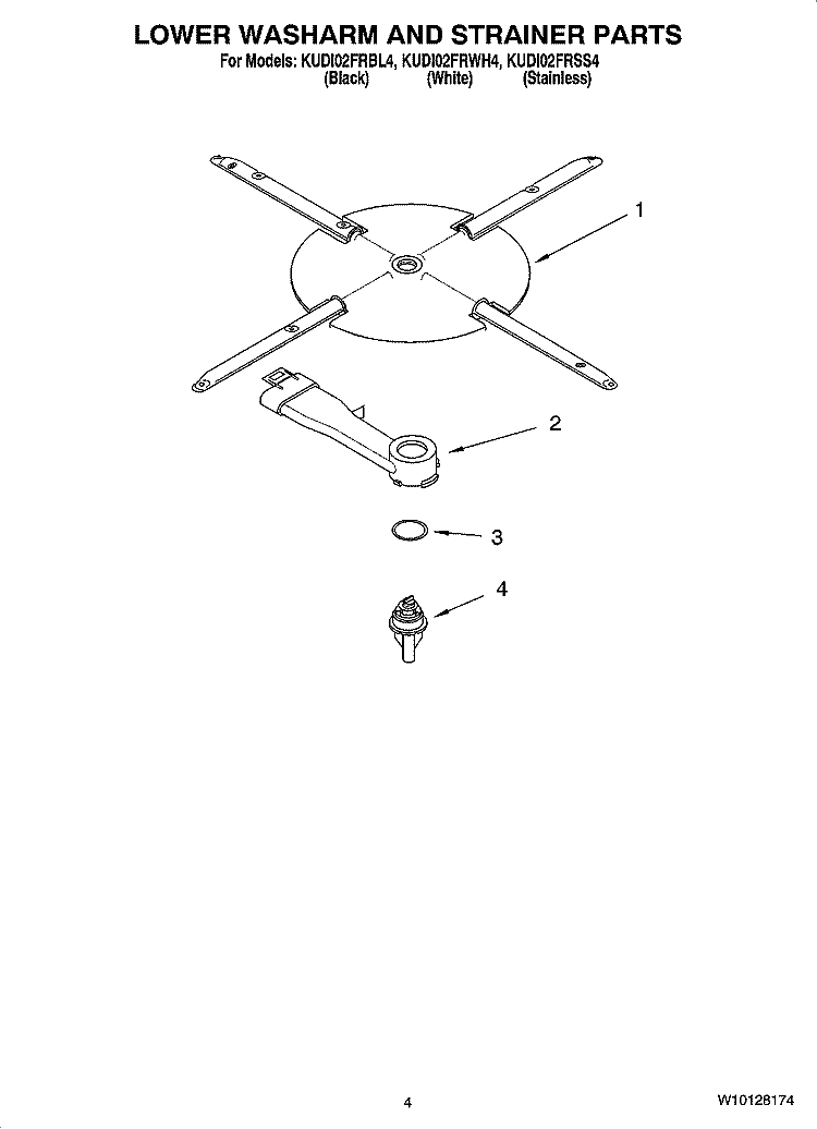 LOWER WASHARM AND STRAINER PARTS Diagram and Parts List for KUDI02FRWH4  KitchenAid Dishwasher