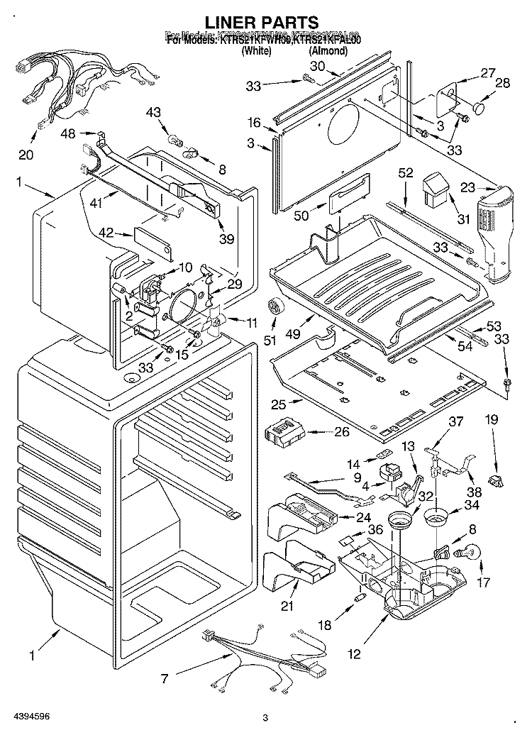 LINER Diagram and Parts List for KTRS21KFAL00  KitchenAid Refrigerator
