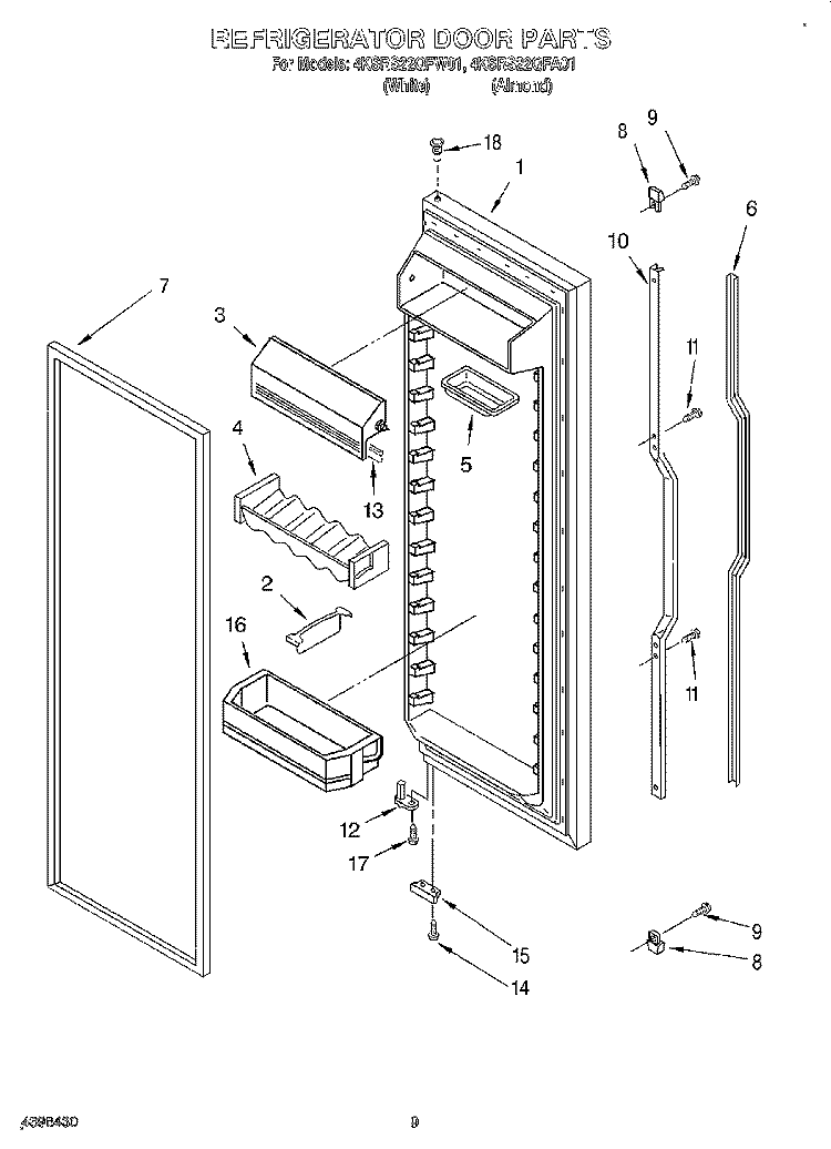 REFRIGERATOR DOOR Diagram and Parts List for 4KSRS22QFW01  KitchenAid Refrigerator