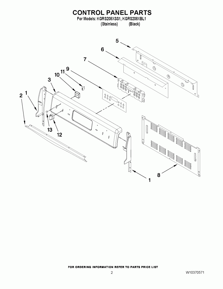 CONTROL PANEL PARTS Diagram and Parts List for KGRS208XSS1  KitchenAid Range
