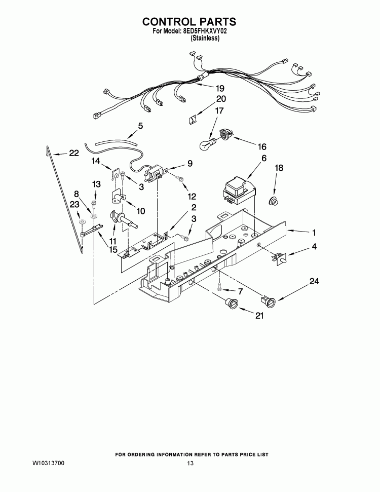 CONTROL PARTS Diagram and Parts List for 8ED5FHKXVY02  Whirlpool Refrigerator