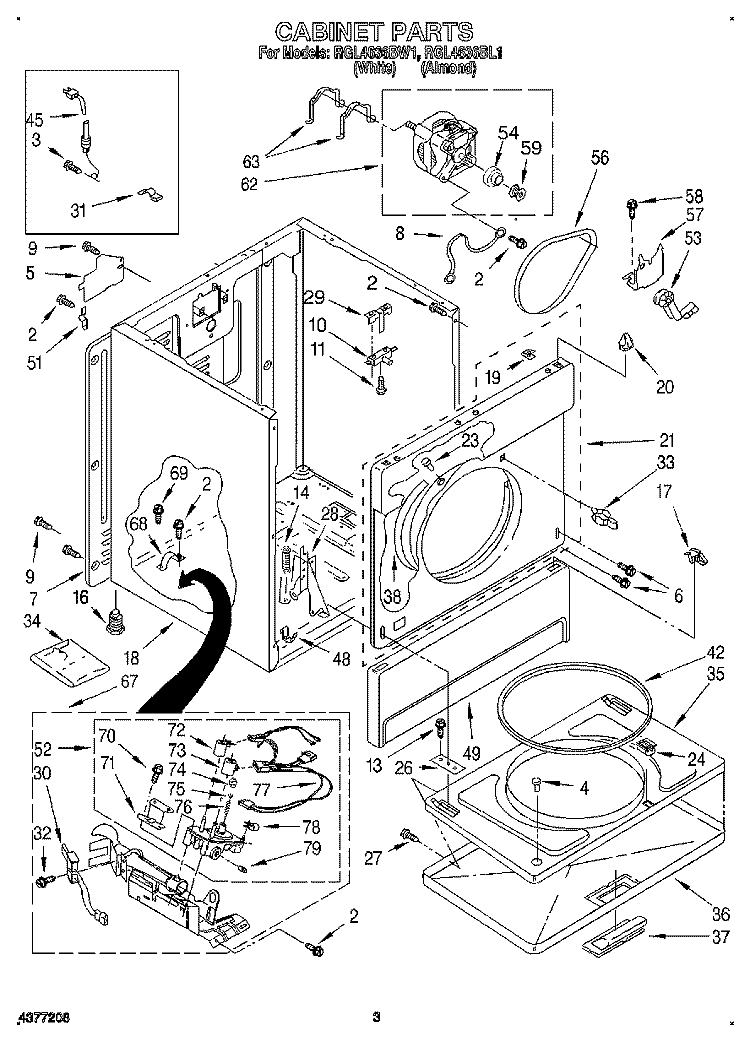 CABINET Diagram and Parts List for RGL4636BL1  Roper Dryer