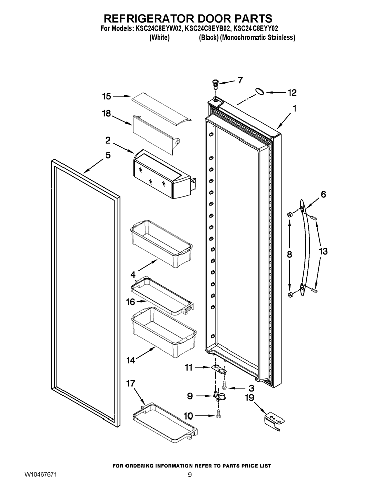 REFRIGERATOR DOOR PARTS Diagram and Parts List for KSC24C8EYB02  KitchenAid Refrigerator