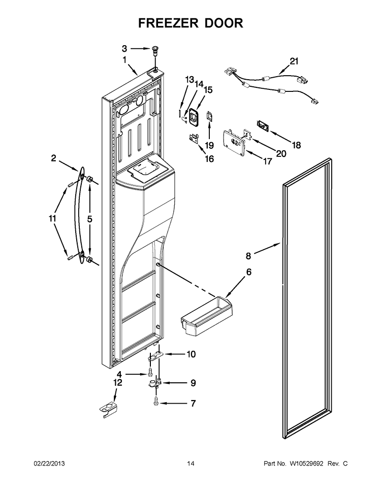 FREEZER DOOR Diagram and Parts List for WRS537SIAF00  Whirlpool Refrigerator