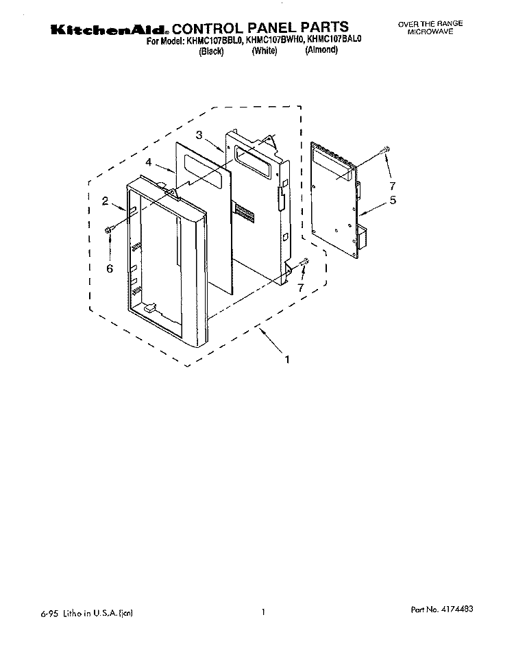 CONTROL PANEL Diagram and Parts List for KHMC107BBL0  KitchenAid Microwave