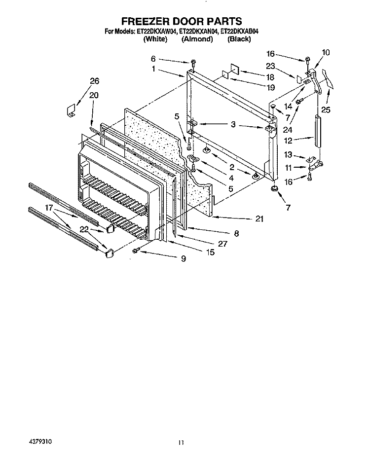 FREEZER DOOR Diagram and Parts List for ET22DKXAW04  Whirlpool Refrigerator
