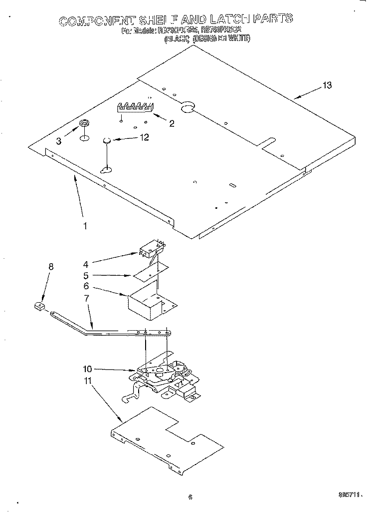COMPONENT SHELF AND LATCH, LIT/OPTIONAL Diagram and Parts List for RB760PXBQ2  Whirlpool Wall Oven