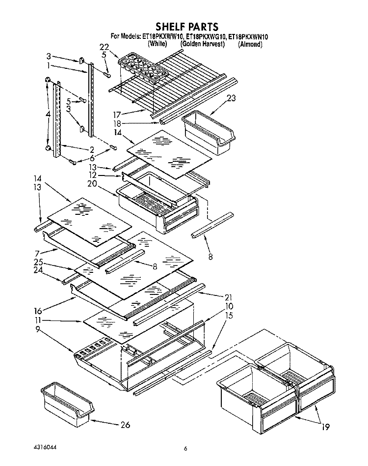SHELF Diagram and Parts List for ET18PKXWW10  Whirlpool Refrigerator
