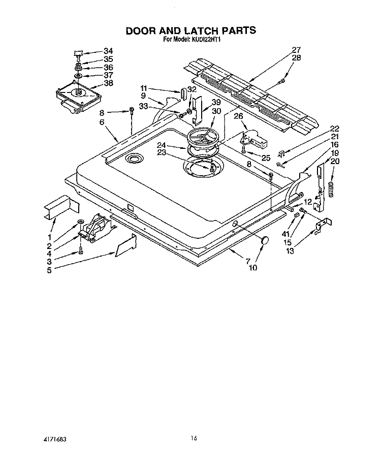 DOOR AND LATCH Diagram and Parts List for KUDI22HT1  KitchenAid Dishwasher