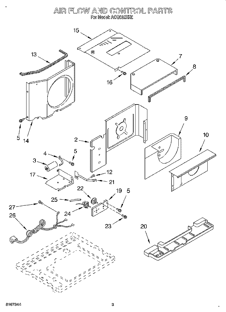 AIRFLOW AND CONTROL Diagram and Parts List for ACQ082XH0  Whirlpool Air Conditioner