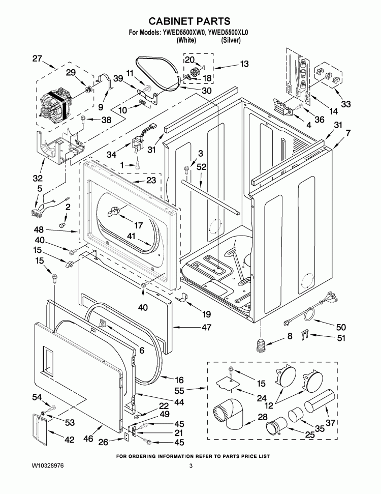 CABINET PARTS Diagram and Parts List for YWED5500XL0  Whirlpool Dryer