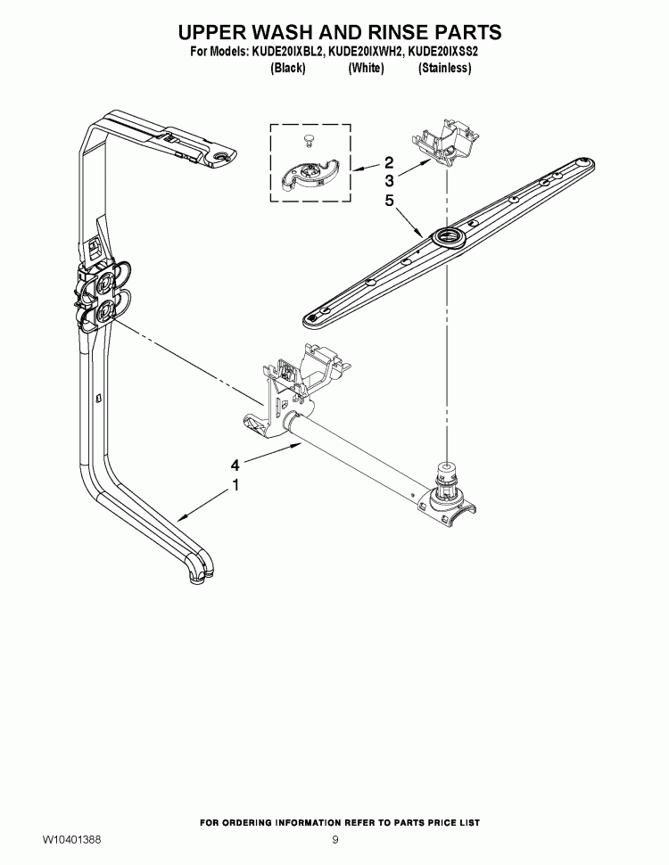 UPPER WASH AND RINSE PARTS Diagram and Parts List for KUDE20IXSS2  KitchenAid Dishwasher