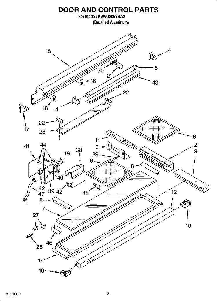 DOOR AND CONTROL PARTS Diagram and Parts List for KWVU205YBA2  KitchenAid Range Hood