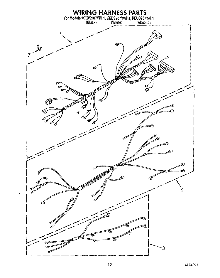 WIRING HARNESS Diagram and Parts List for KEDS207YAL1  KitchenAid Range