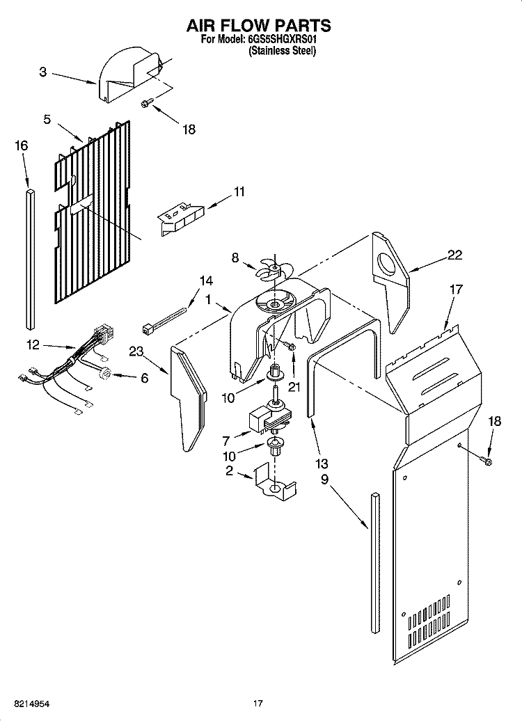 AIR FLOW PARTS Diagram and Parts List for 6GS5SHGXRS01  Whirlpool Refrigerator