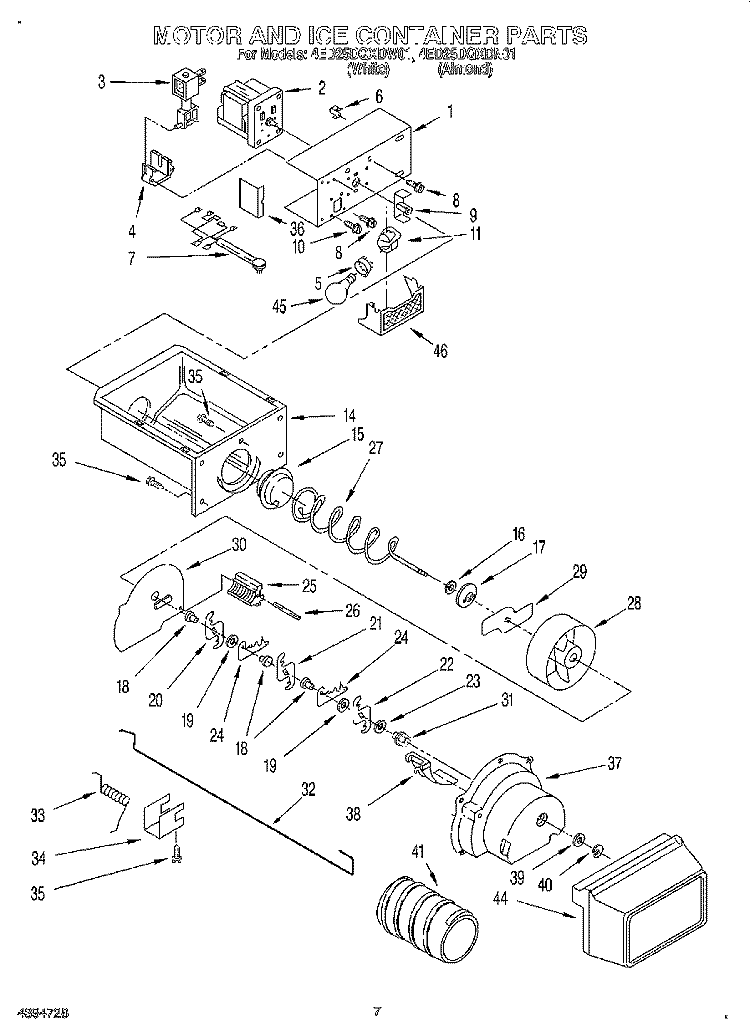 MOTOR AND ICE CONTAINER Diagram and Parts List for 4ED25DQXDW01  Whirlpool Refrigerator