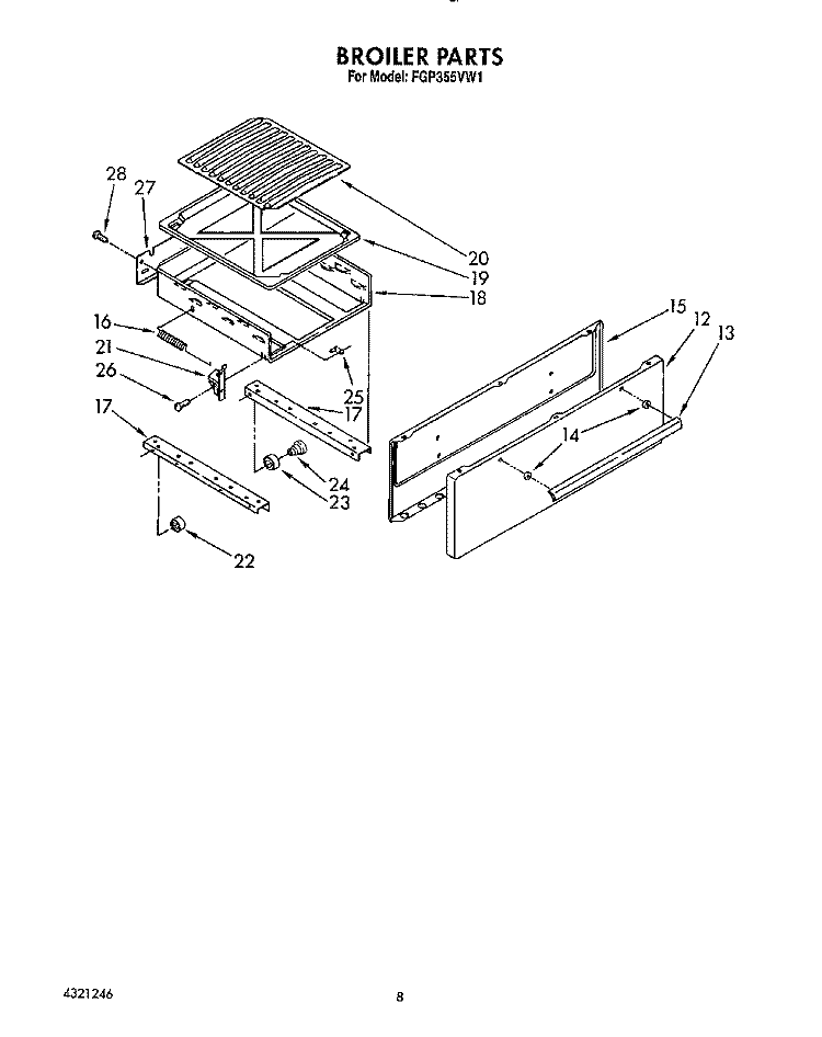 BROILER, LIT/OPTIONAL Diagram and Parts List for FGP355VW1  Roper Range