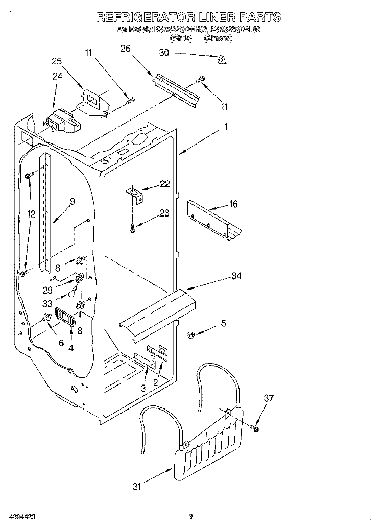 REFRIGERATOR LINER Diagram and Parts List for KSRS22QDWH02  KitchenAid Refrigerator
