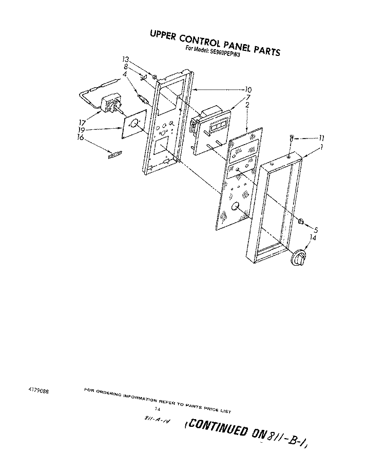 UPPER CONTROL PANEL , LIT/OPTIONAL Diagram and Parts List for SE960PEPW3  Whirlpool Range