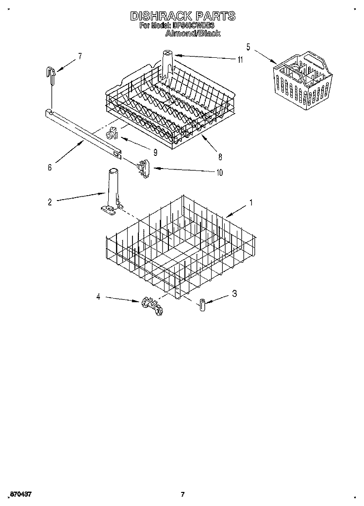 DISHRACK Diagram and Parts List for DP840CWDB3  Whirlpool Dishwasher