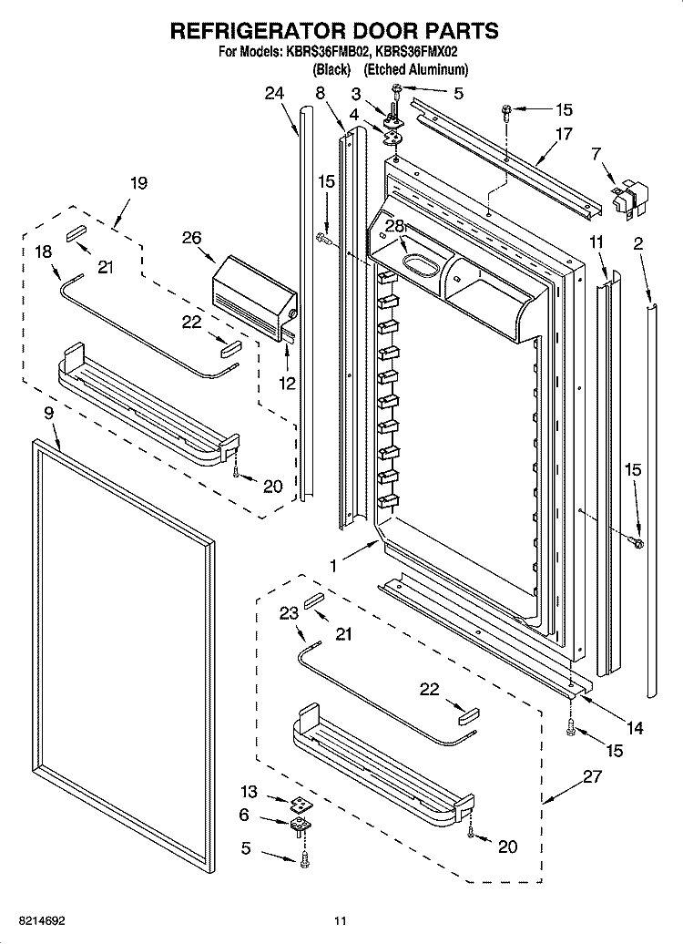 REFRIGERATOR DOOR PARTS Diagram and Parts List for KBRS36FMX02  KitchenAid Refrigerator